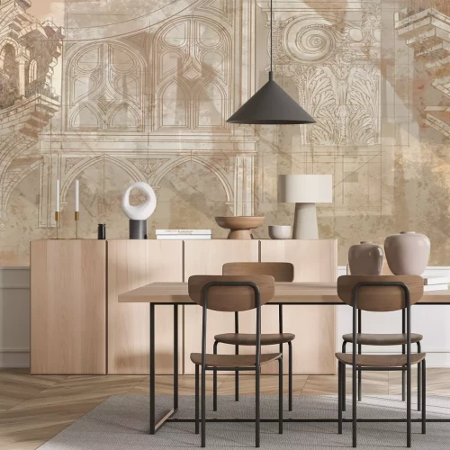 Fotobehang Artistiek patroon met architectuur en kolommen