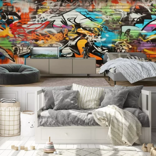Fotobehang Abstracte graffiti op een bakstenen muur