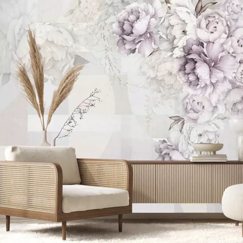 Fotobehang Geometrische textuur met pioenrozen