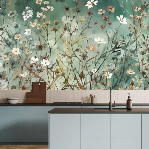 Fotobehang Een wandeling in de wei op een lentedag