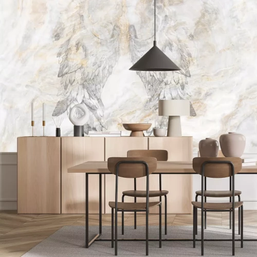 Fotobehang Vleugels op een marmeren achtergrond