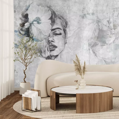 Fotobehang Artistiek portret van een vrouw met bloemen