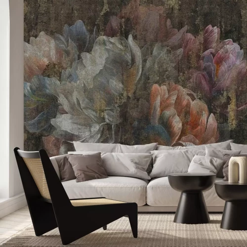 Fotobehang Geschilderde bloemen op een grunge-achtergrond
