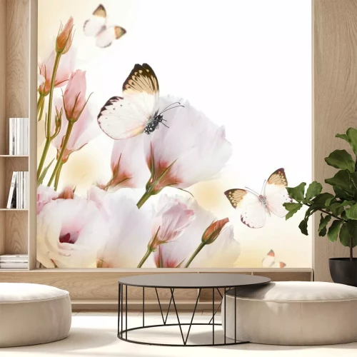 Fotobehang Compositie van rozen en vlinders