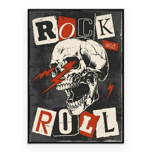 Poster Rock-'n-roll-opschrift met een schedel