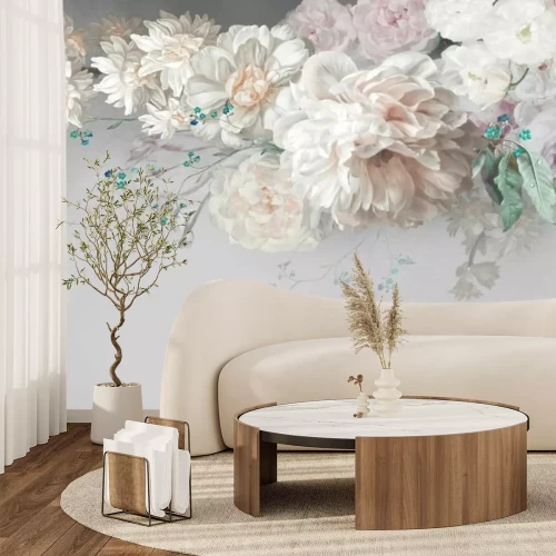 Fotobehang Romantische bloemen op een lichte achtergrond