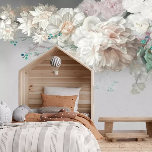 Fotobehang Romantische bloemen op een lichte achtergrond