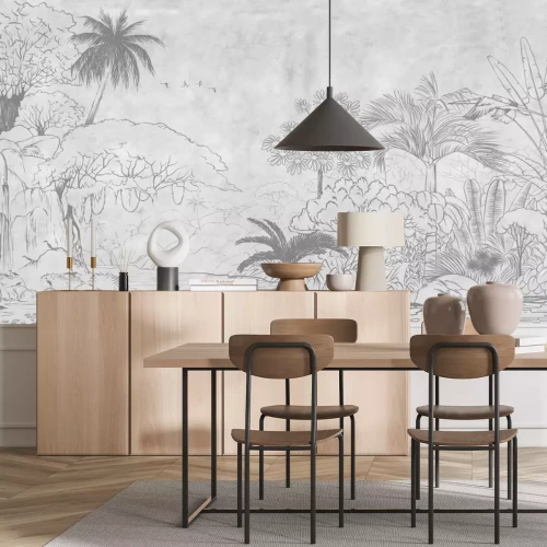 Fotobehang Tropische jungle in grijs