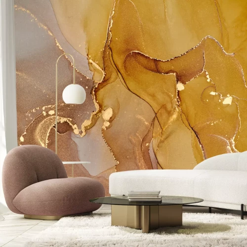 Fotobehang Marmer in kopertinten met goud