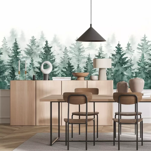 Fotobehang Aquarel naaldbos