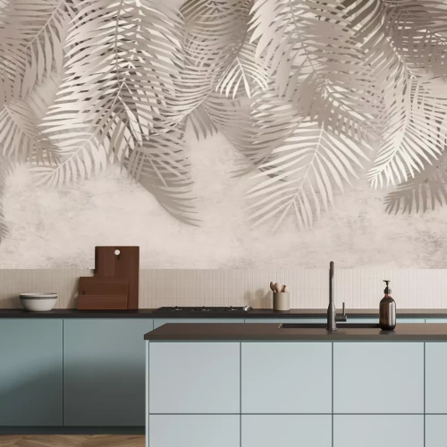 Fotobehang Beige palmbladeren op een delicate achtergrond