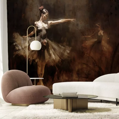 Fotobehang Vintage ballerina- en plantensilhouetten