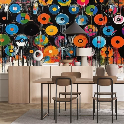 Fotobehang Vinylplaatgraffiti in een pop-artstijl