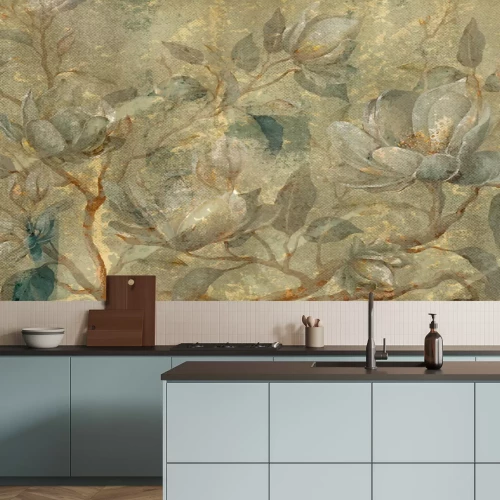 Fotobehang Bloemen op takken in vintage stijl