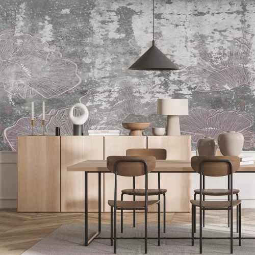 Fotobehang Klaprozen op beton