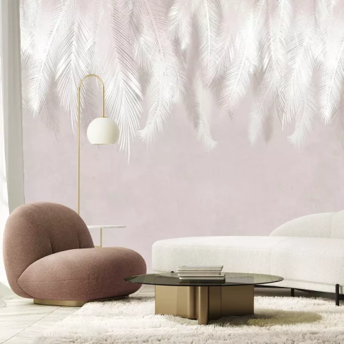 Fotobehang Subtiele bladeren op een ruwe betonnen achtergrond