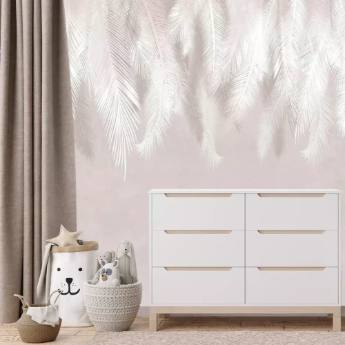 Fotobehang Subtiele bladeren op een ruwe betonnen achtergrond