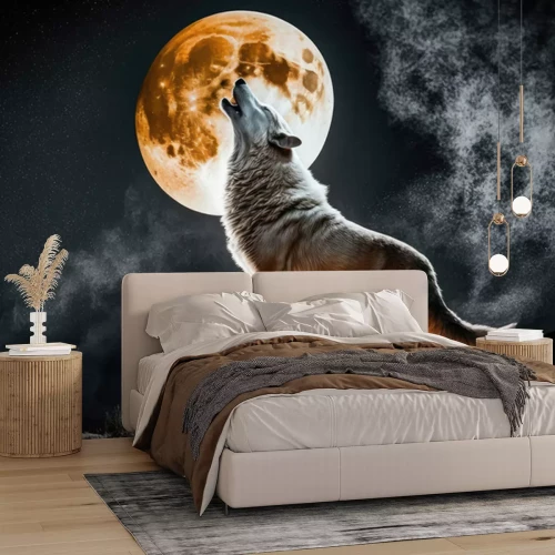 Fotobehang white wolf howling at the moon, generative AI
