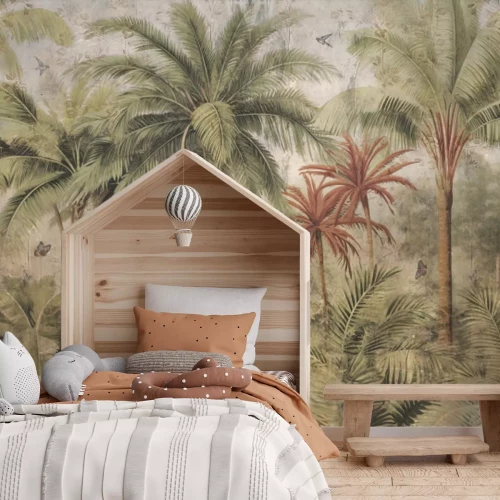 Fotobehang Vintage jungle met exotische bomen