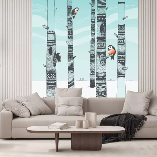 Sticker Vogels in de boom in Scandinavische stijl