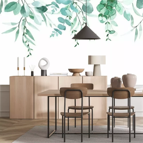 Sticker watercolor drawing. seamless border with eucalyptus leaves. vintage drawing.