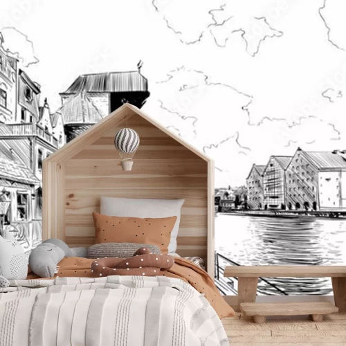 Fotobehang Zwart-witte architectuurschets