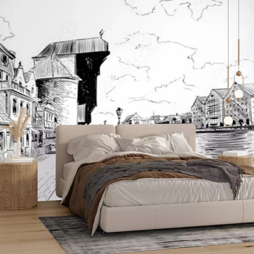 Fotobehang Zwart-witte architectuurschets