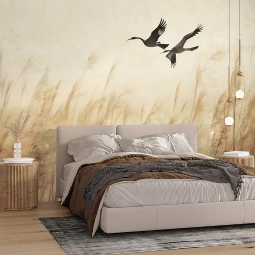 Fotobehang Flock of birds flying .