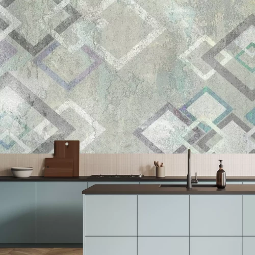 Fotobehang Geometrische vierkanten op de muurachtergrond