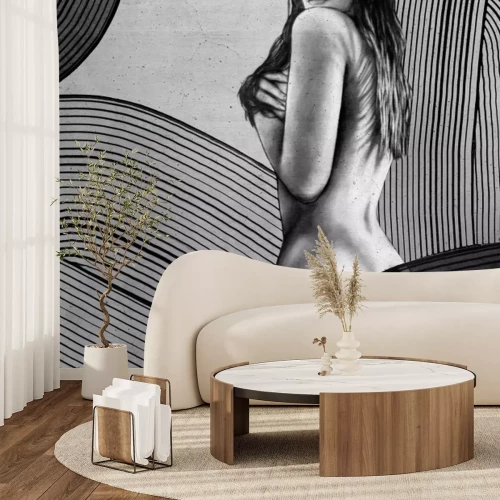 Fotobehang Zwart-wit tekening van een aantrekkelijke vrouw