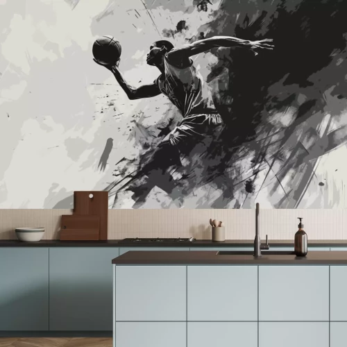 Fotobehang basketball player black and white abstract art