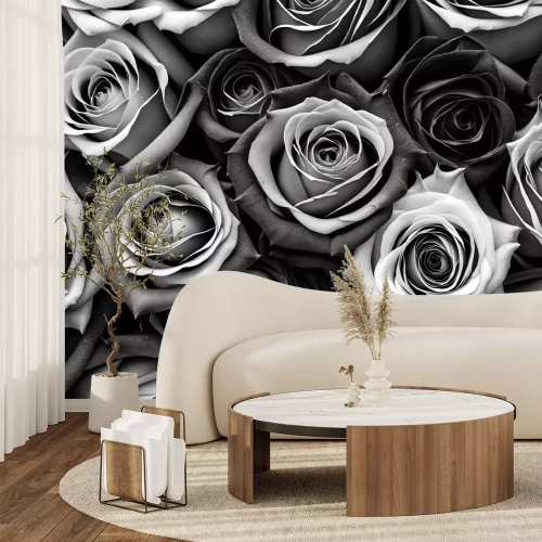 Fotobehang small red black pink blue and white roses full frame background also used in decoration and cards 