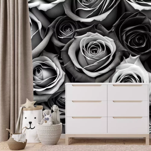 Fotobehang small red black pink blue and white roses full frame background also used in decoration and cards 