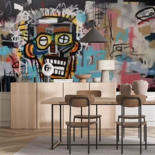 Fotobehang Graffiti met een gezicht op een oude muur