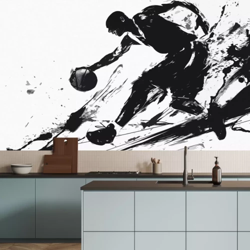 Fotobehang Zwarte aquarel van een basketballer