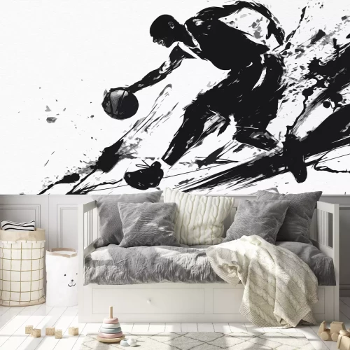 Fotobehang Zwarte aquarel van een basketballer