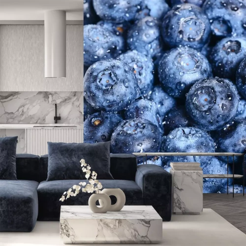 Fotobehang Bosbessen bedekt met waterdruppels