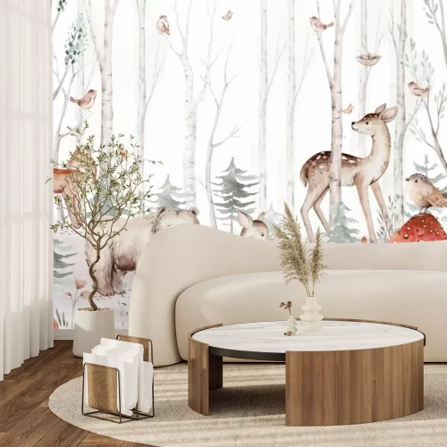 Fotobehang Dieren in het bos in aquarelstijl