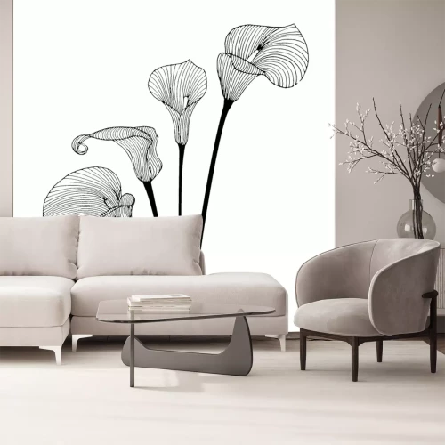 Sticker Minimalistische zwart-witafbeeldingen met bloemen