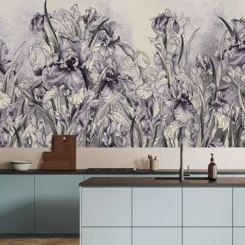Fotobehang Iris in paarse en grijze kleuren