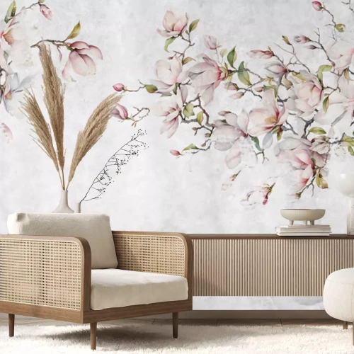 Fotobehang Magnoliabloemen op boomtakken