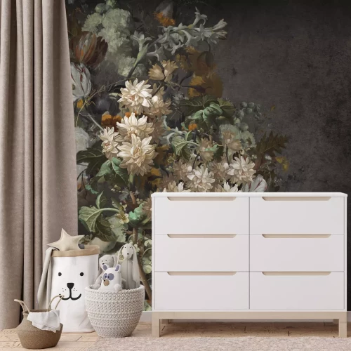 Fotobehang 3D-bloemenboeket op een donkere achtergrond, bloemmotief