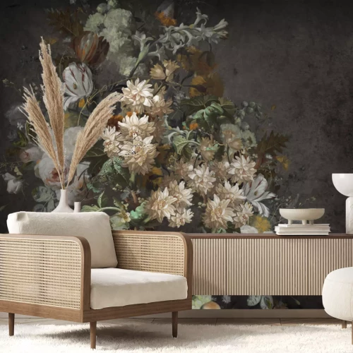 Fotobehang 3D-bloemenboeket op een donkere achtergrond, bloemmotief