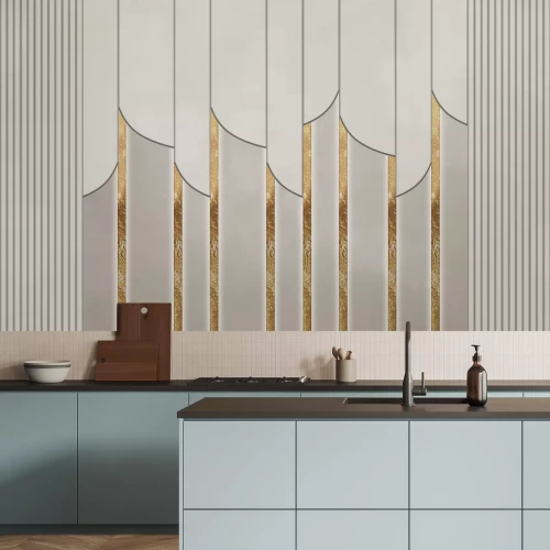 Fotobehang Geometrisch 3D-patroon met gouden elementen