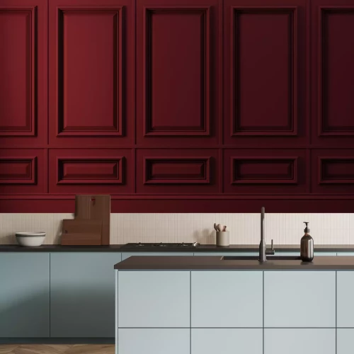 Fotobehang Stucwerk op een bordeauxrode muur