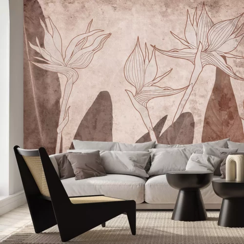 Fotobehang Tropische planten en bladeren betoneffect