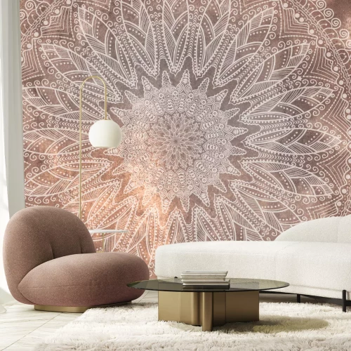 Fotobehang Mandala op een betonnen achtergrond in mocha mousse kleuren