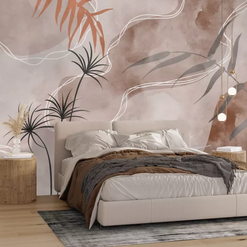 Fotobehang Bladeren op abstracte achtergrond in aquarelstijl