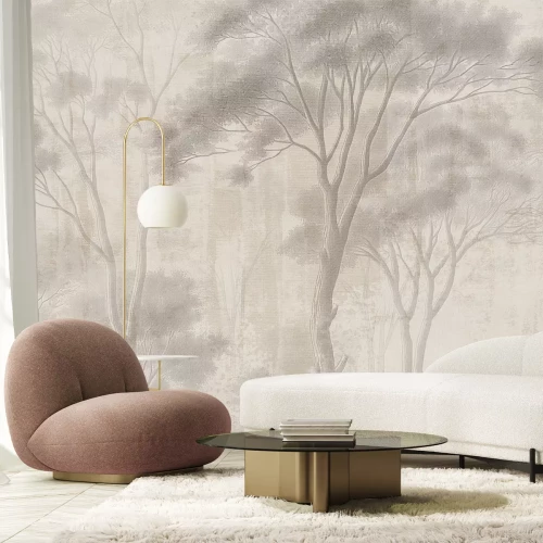 Fotobehang Landschap met bomen in beigetinten