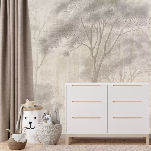 Fotobehang Landschap met bomen in beigetinten